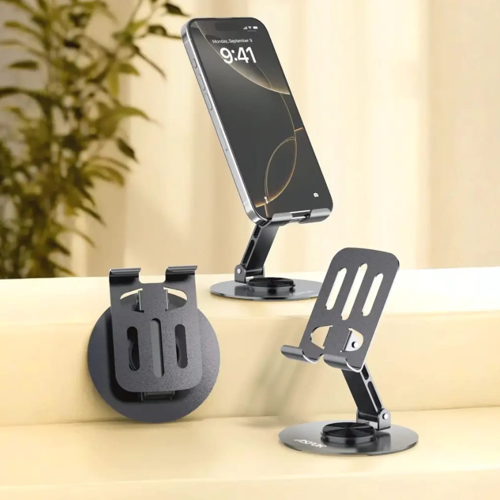 360° Rotating Foldable Phone Stand | Adjustable Metal Desk Holder | For iPhone, Android, Tablet | Foldable & Portable